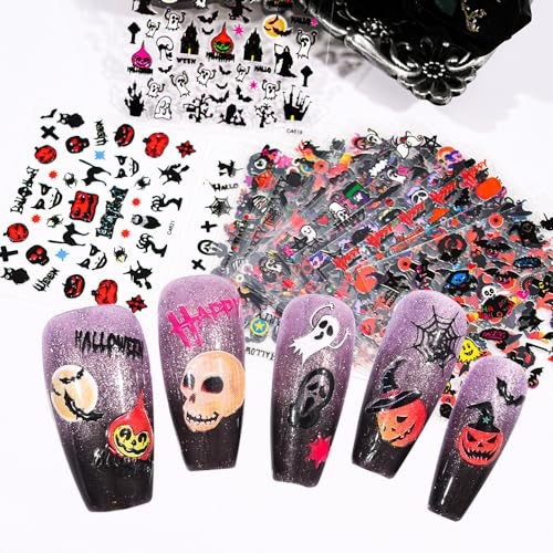 30 Sheets Nail Stickers Pumpkin Ghost Face Nail Charms Decals 3D Self Halloween