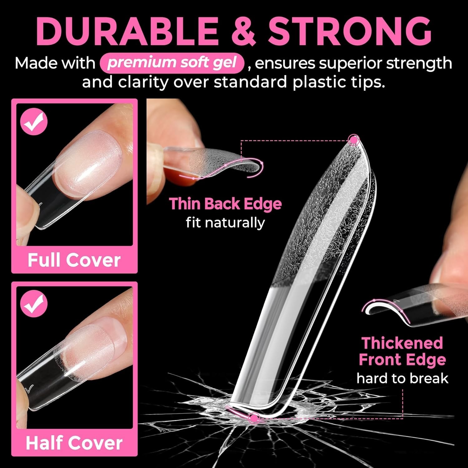 Long-Lasting Clear Square Nail Tips – 216pcs for Effortless Acrylic Extensions