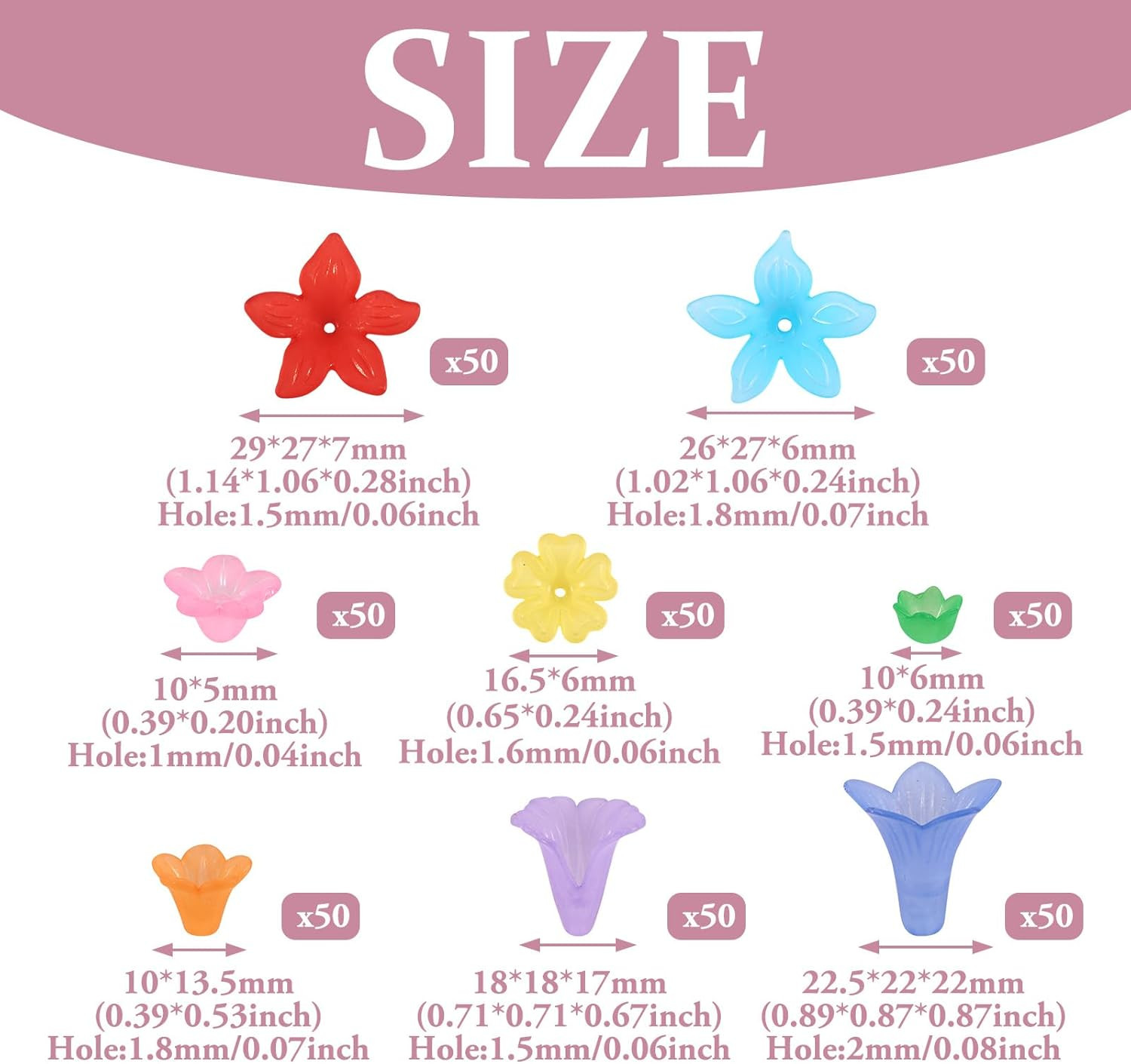 400Pcs Mixed Acrylic Flower Beads Caps 8 Style Colorful Frosted Floral Spacer Lo