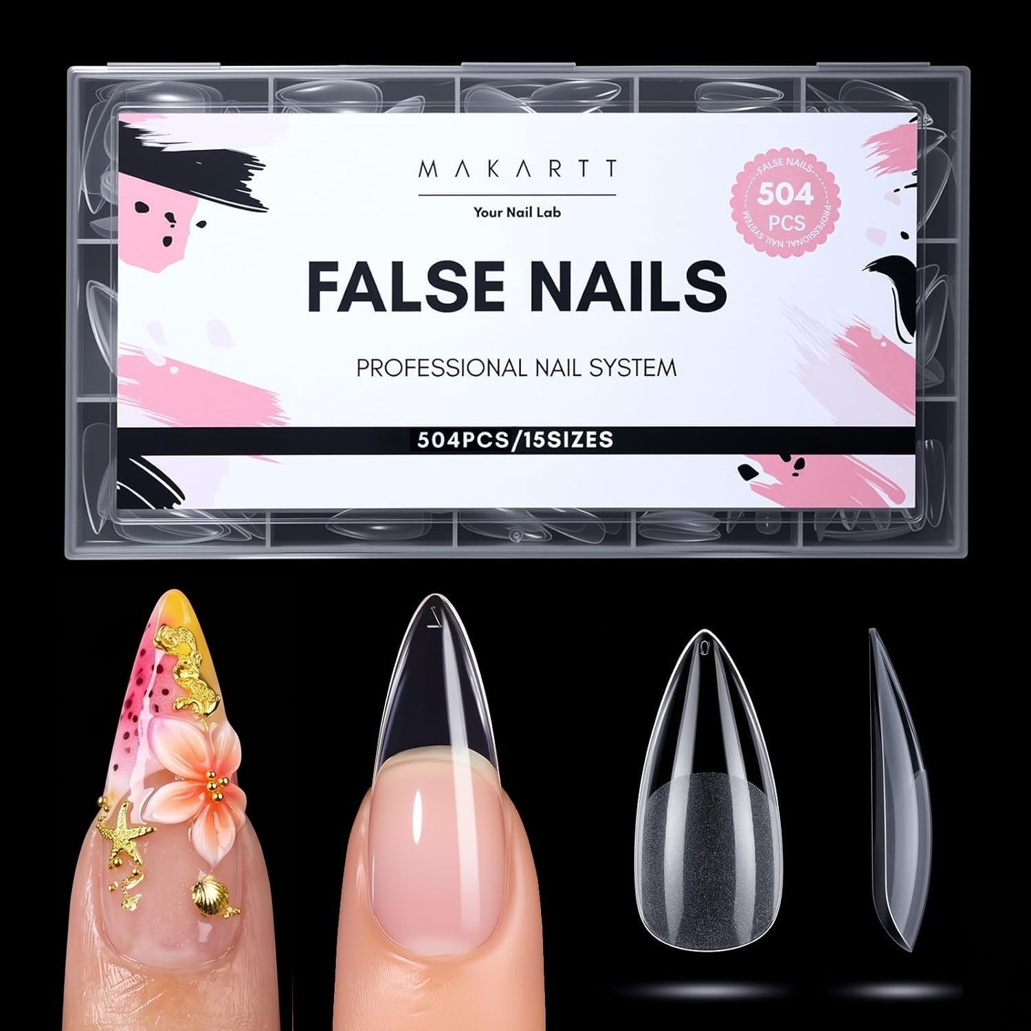Medium Sharp Almondetto Nail Tips: 504PCS Clear Half Matte Soft Gel Extensions