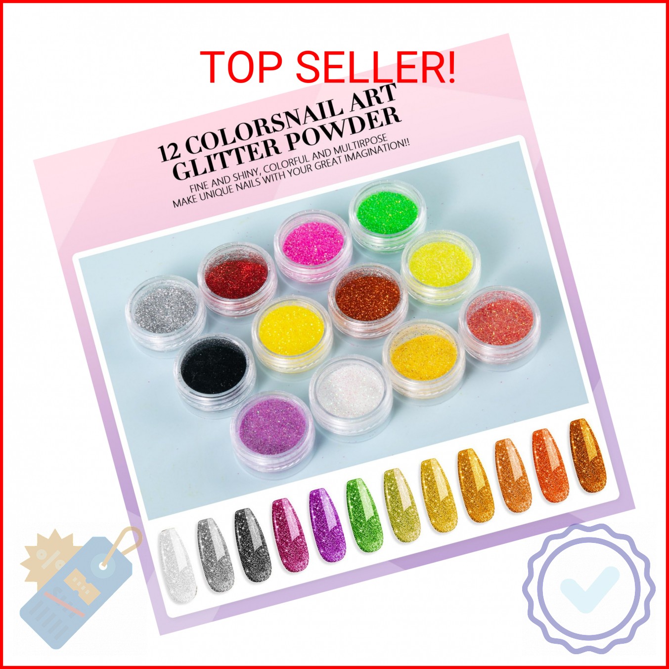 Acrylic Nail Kit for Beginners with Everything Professional, 12 Glitter Powder N