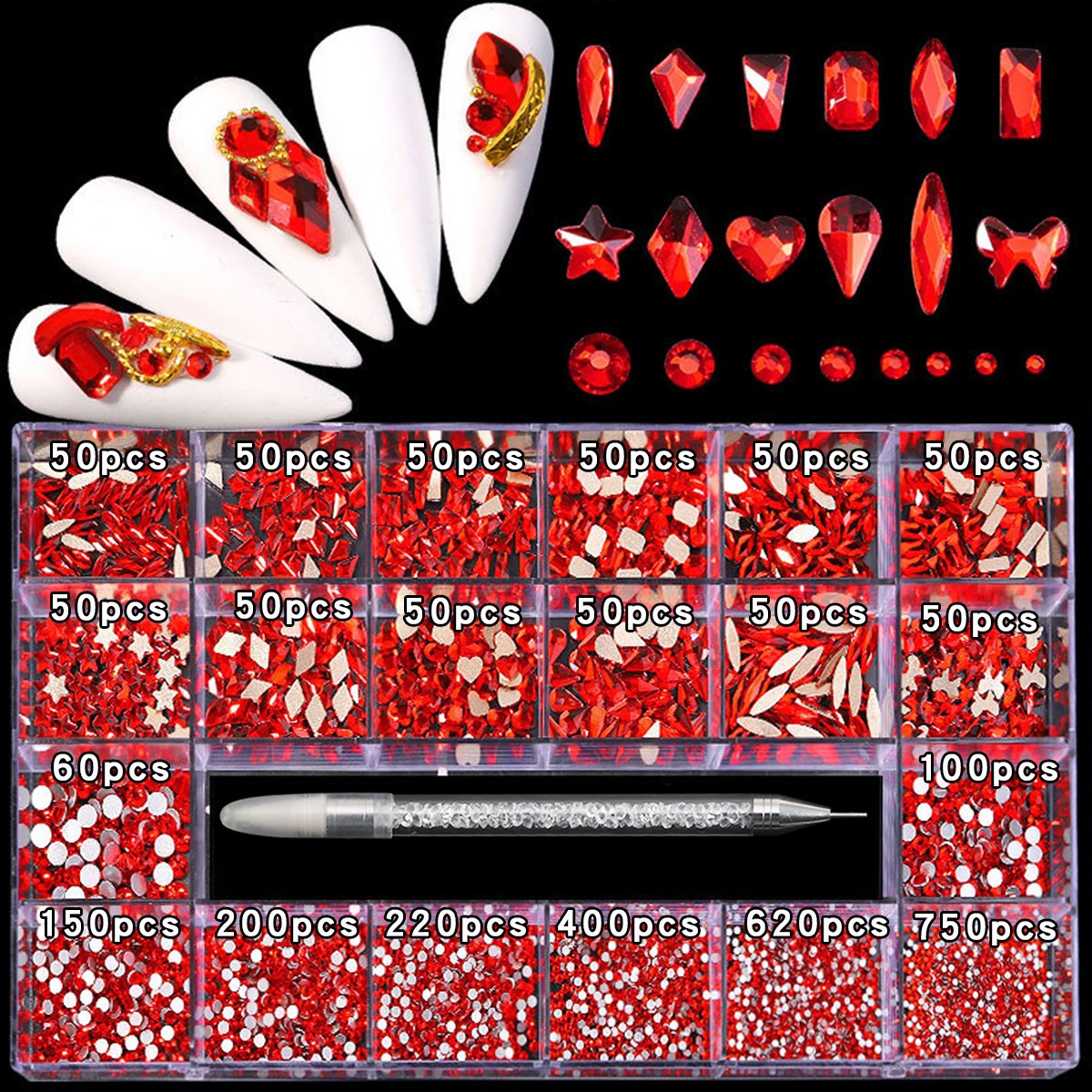 21 grid nail art diamond flat bottom glass diamond multi-style special-shaped di
