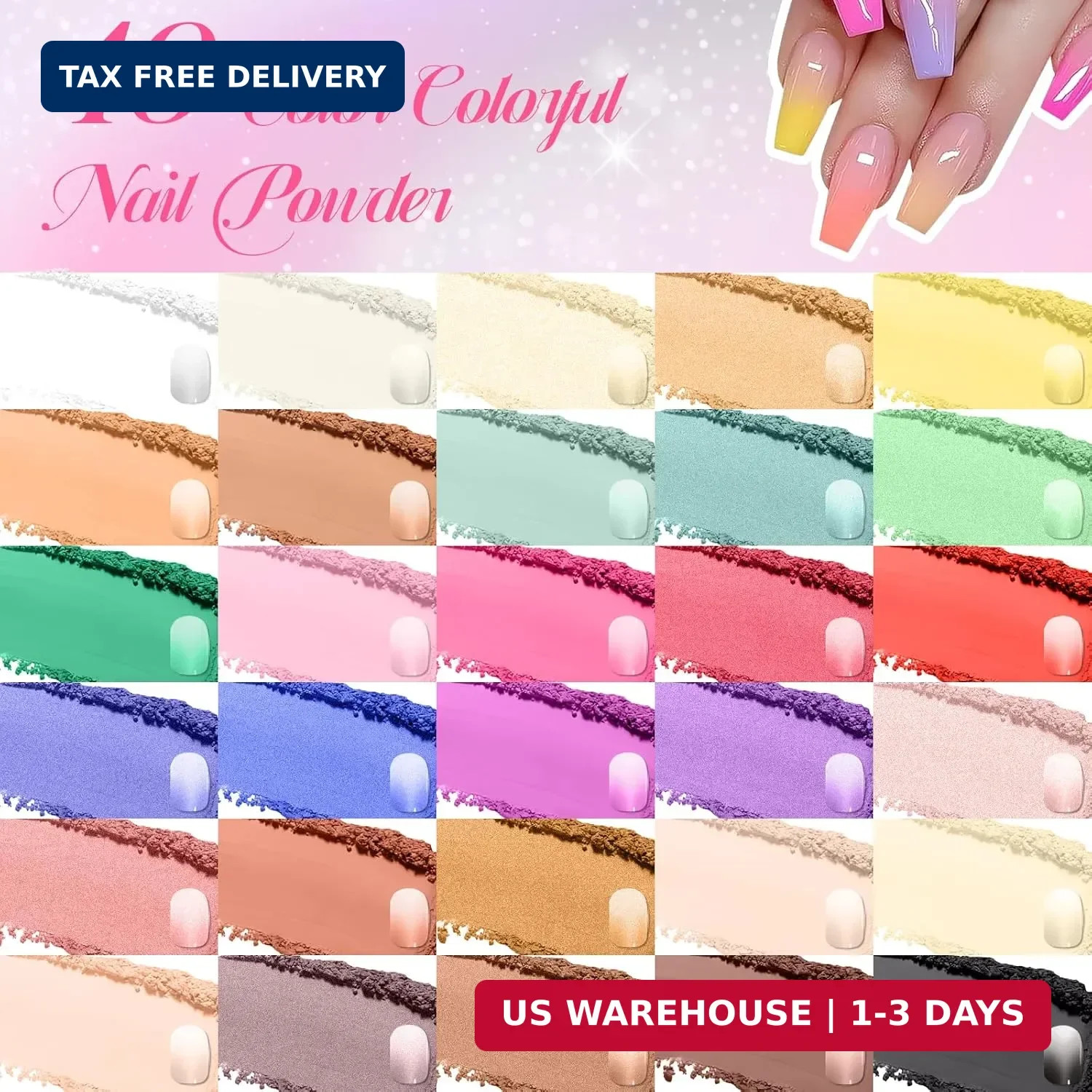 40 Colors Nail Pigment Powder Palette, Ombre Color Pigment Powder for Nails, Pro