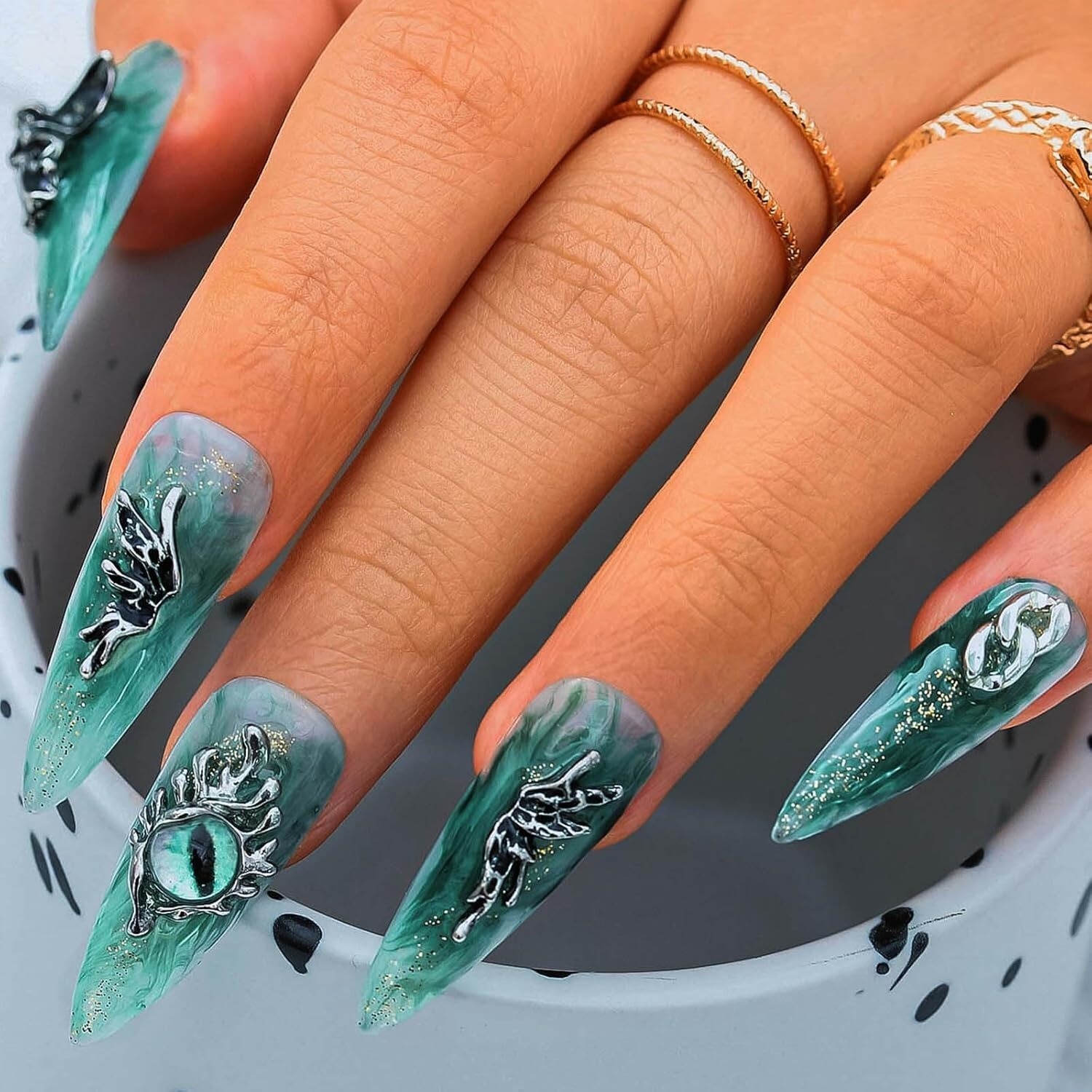 10 Piece 3D Reusable Handmade Press On Nails Set Angel Gothic