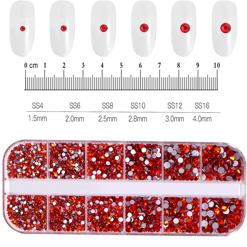 12Grids SS6-SS30 Mixed Nail Rhinestones Shiny Clear/Gold/Pink/Blue Diamond Flat-