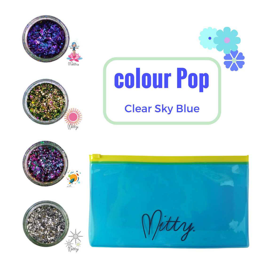 Nail Art Flake Powder, Unicorn Powder, Chrome Flakes – Clear Sky Blue Mitty