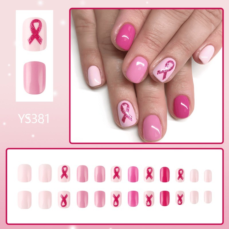 48 Pcs of Pink Short Oval Shape, Bright Pink Gradient, Removable Fake Nail Art
