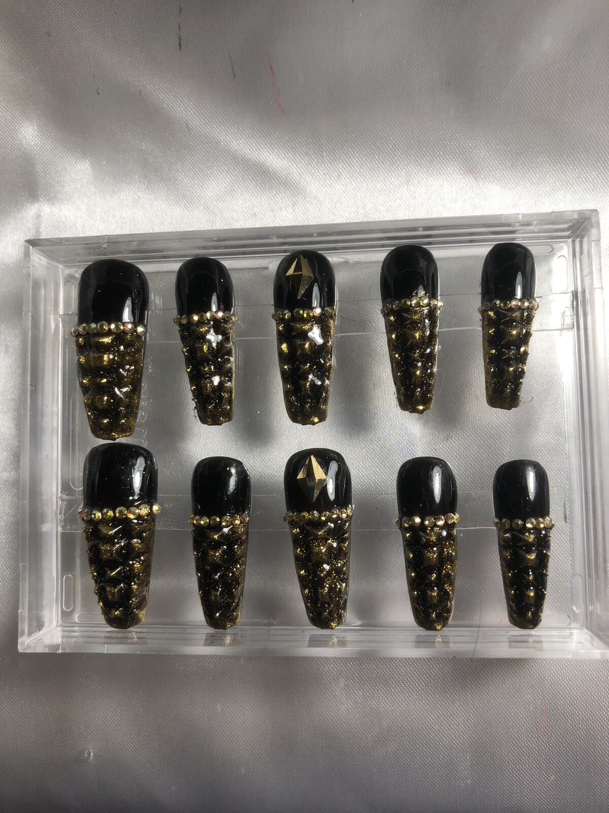 Z NAILZ! Z CLAWZ! Black/gold Handmade Custom Alligator Textured Press On Nails