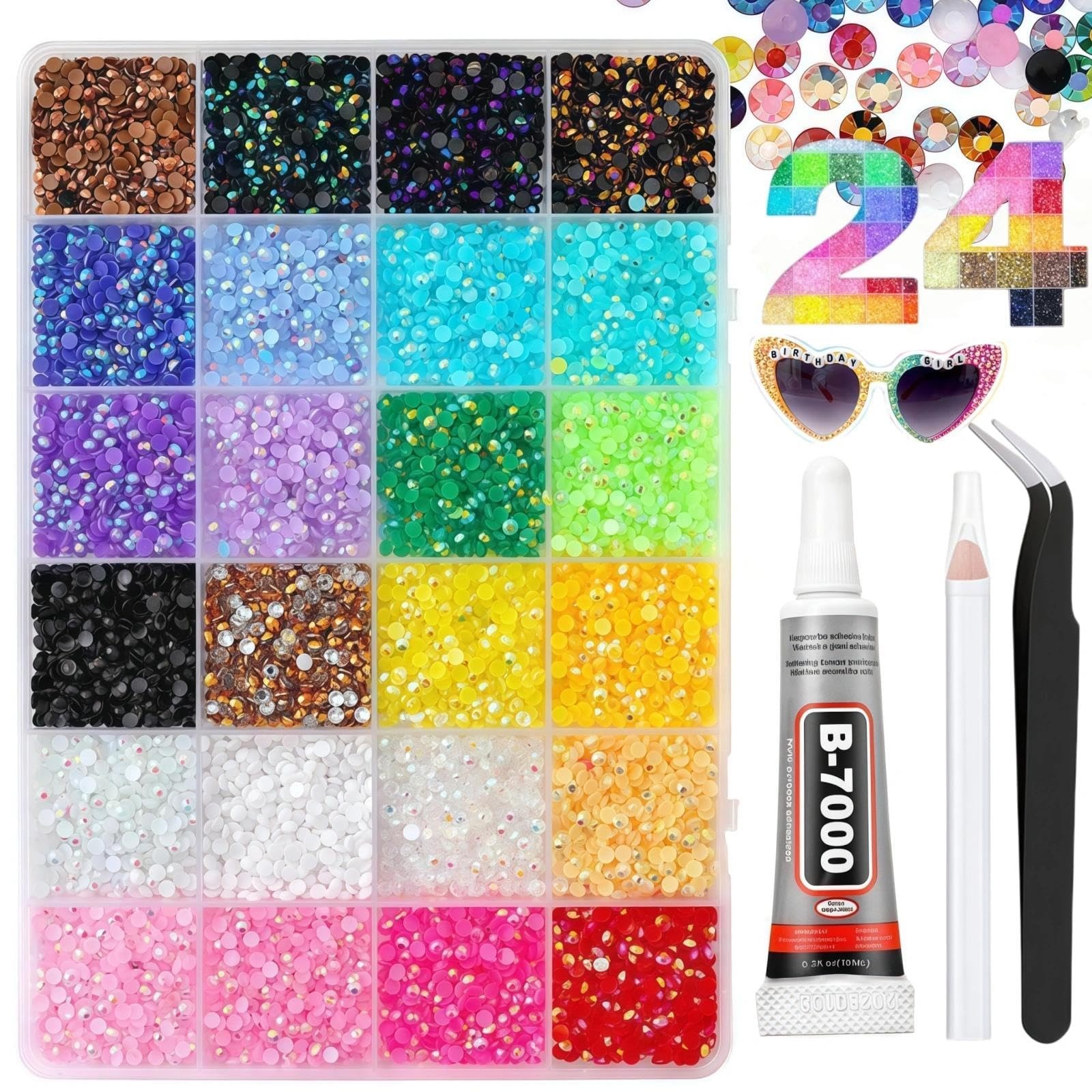 30000PCS Rhinestones Bedazzling Kit with Glue 24 Colors 3mm Nail Art Rhinestones