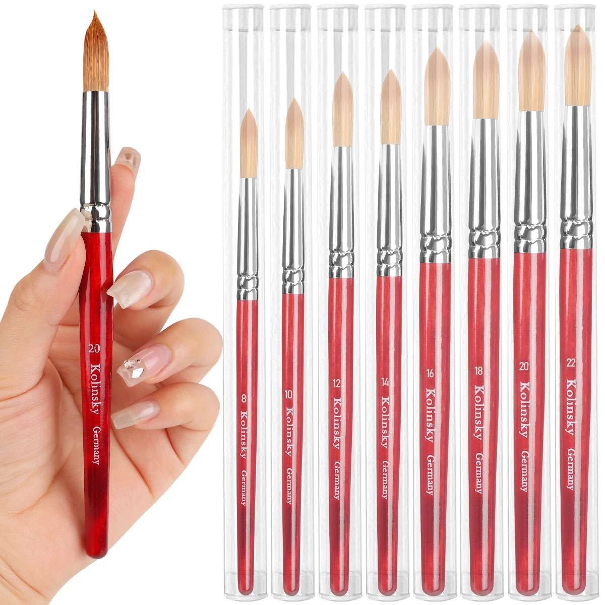 Kolinsky Sable Brush Nail #8-22 Nail Art Brush Red Wood Handle Manicure Tool