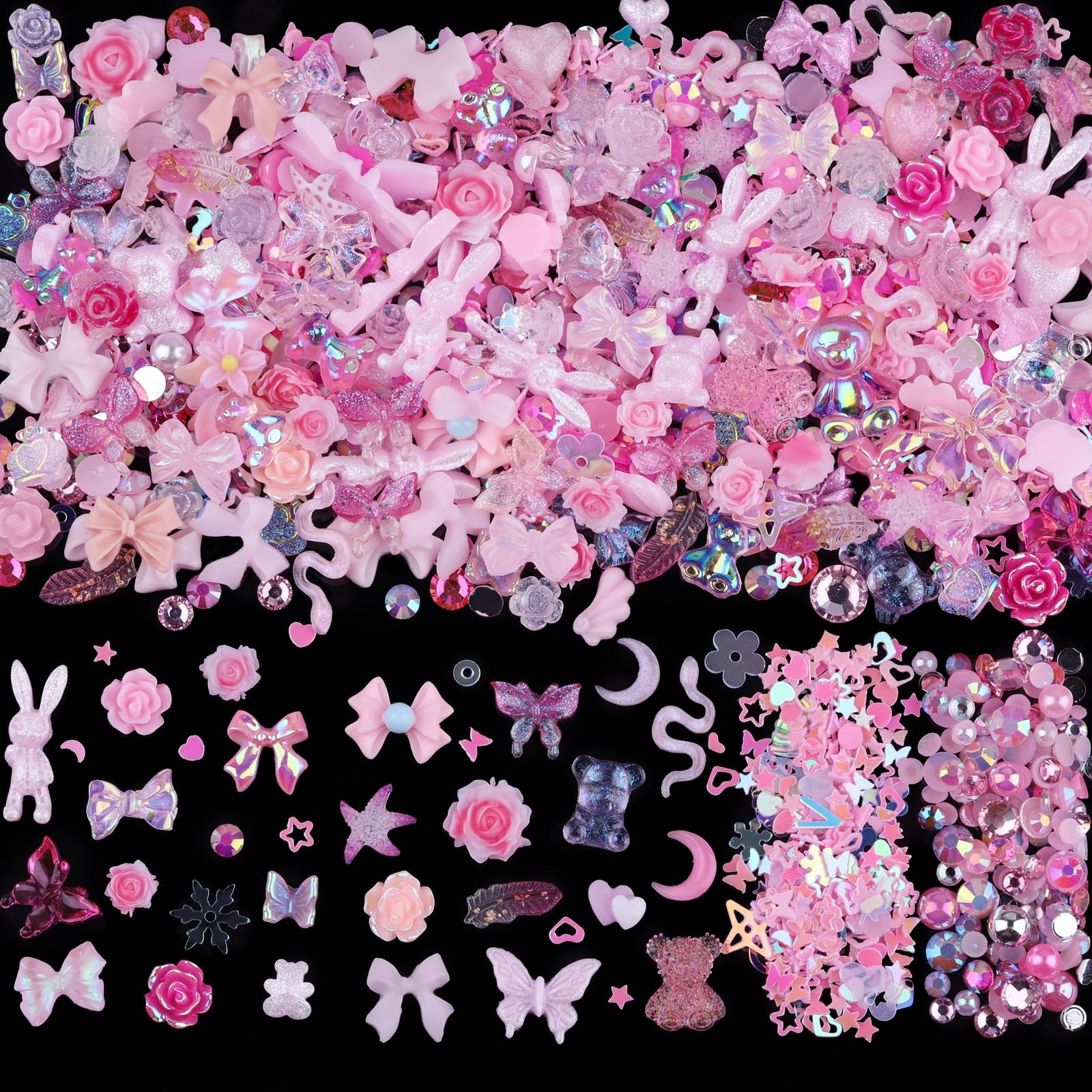 300pcs Nail Art Charms Kit,Over 100pcs Mixshape Resin Gems
