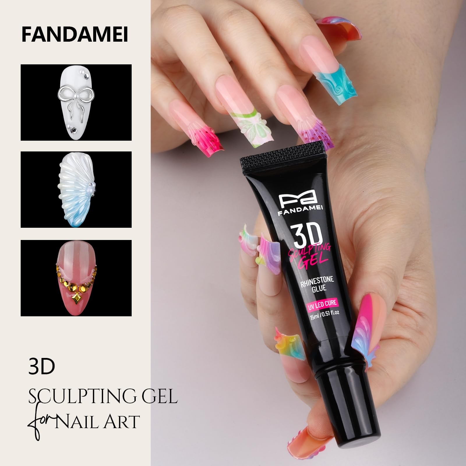3D Gel Kit, 15g 3D Nail Sculpting Gel, 5 Box Nail Pearls Charms and Gems Clea…