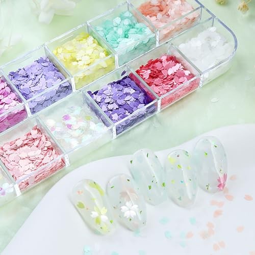12 Colors Flowers Nail Art Glitter Sequins Cherry Blossoms Nails 12 colors