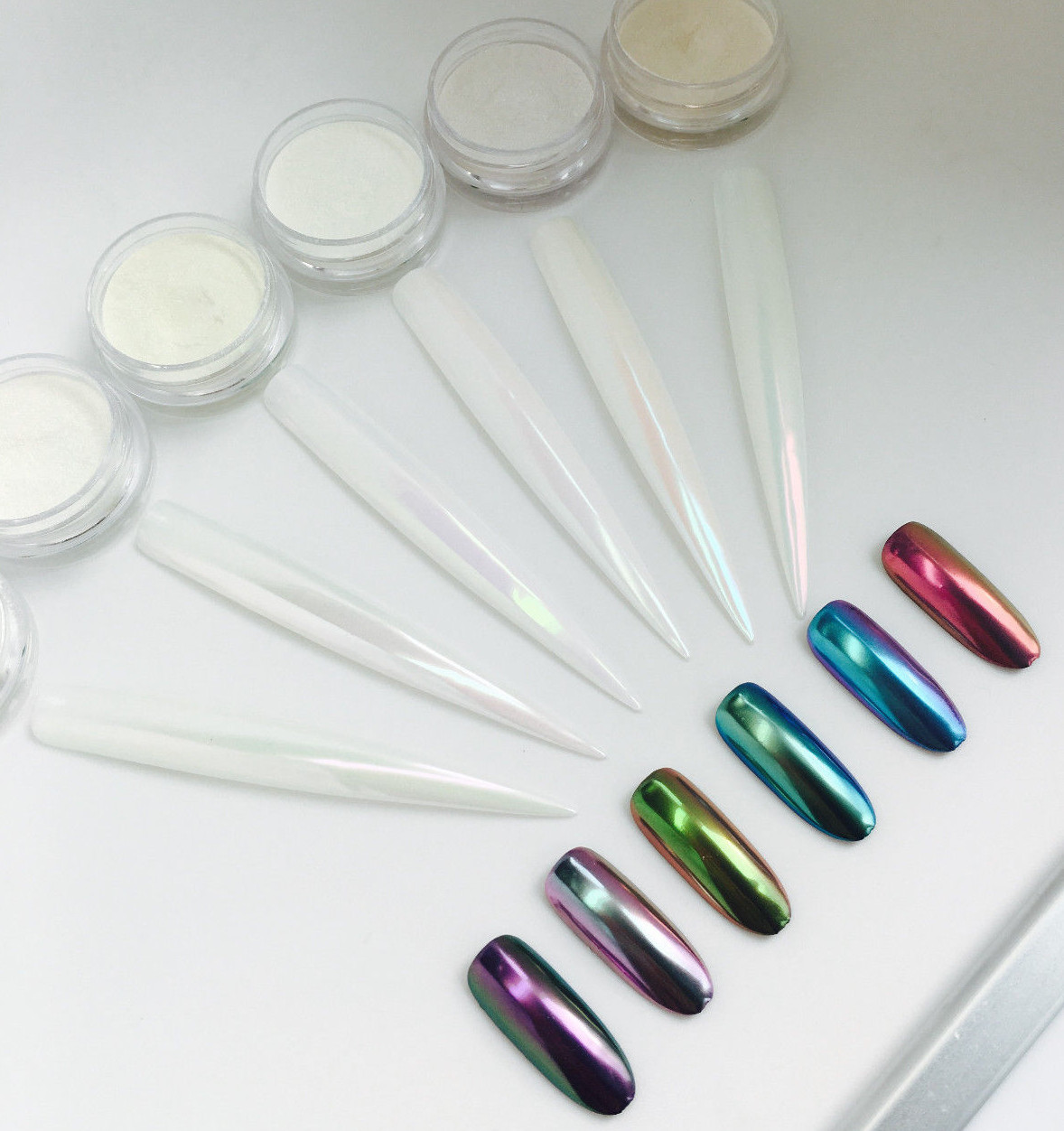 Aurora Nail Chrome Powder 6 Colours Unicorn Mirror Chameleon Effect Pigmen