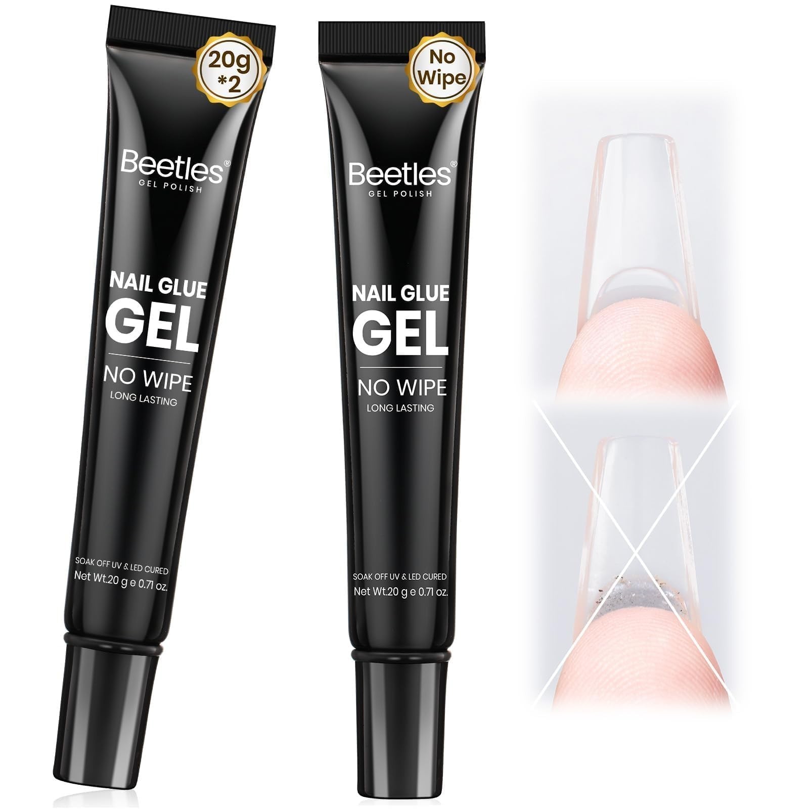 Solid Nail Glue Gel 2Pcs 20g for Nail Tips – Super Strong Adhesive for Press On