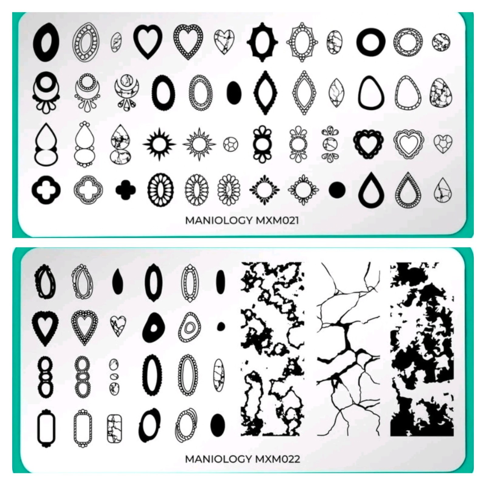 Maniology Nail Art Stamping Plates MXM021 MXM022 Geometric Marble Complete Set