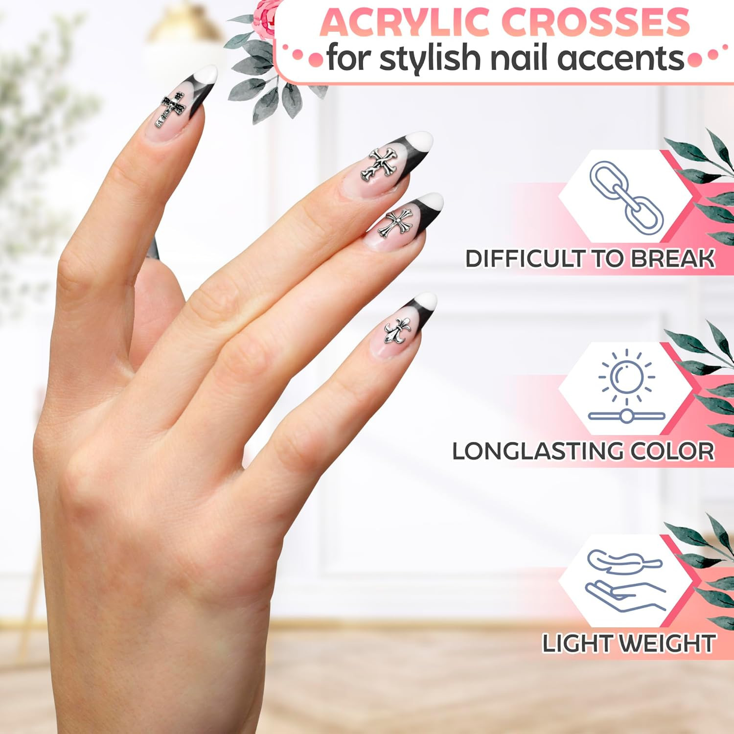 120 PCs Silver Cross Nail Charms – Sturdy and Easy-to-Apply Cross Charms for Nai