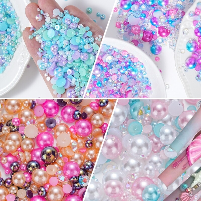 Pearls 3d Nails Art Rhinestones Flat Back Half Round Pearls