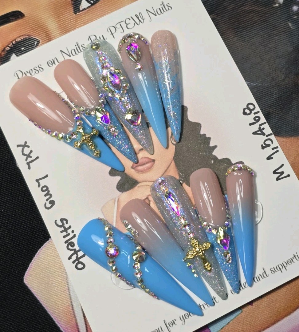 Handmade Press On Nails,Medium Size 1,5,4,6,8 XXL Long Stiletto