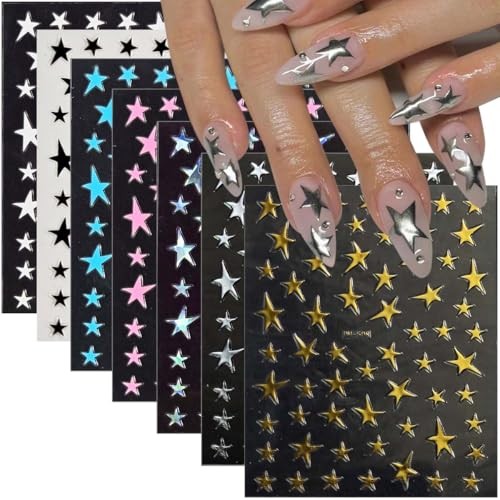 14 Sheets Y2k Star Nail Art Stickers – 7 Colors – Self-Adhesive Nail Style-3