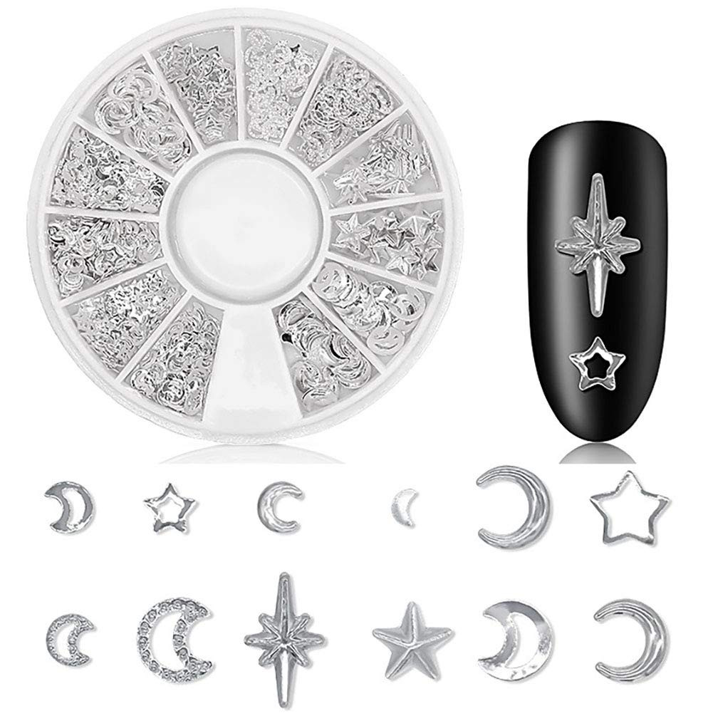 3D Nail Charms Metal Nail Art Studs Gold Nail Jewels Silver Hollow Star Moon She