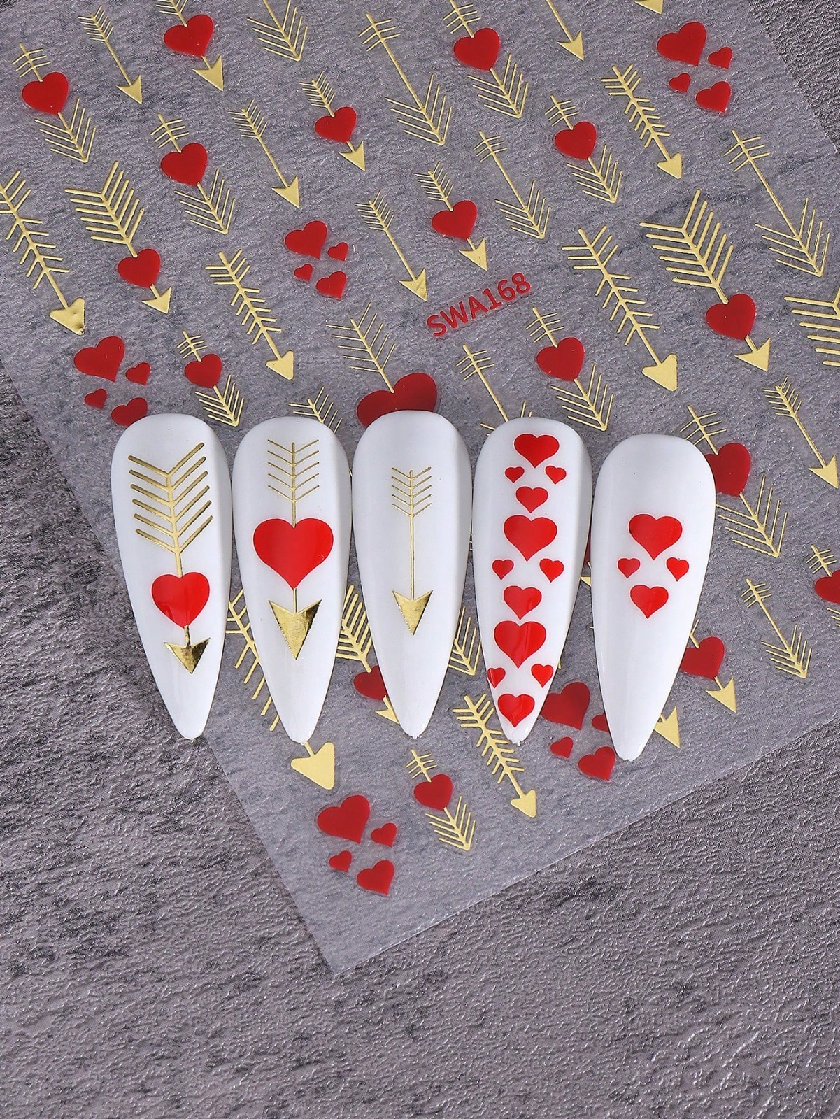 ❤️ 2-Pack 3D Red Heart Nail Stickers – Valentine’s Gold Arrow Designs UK 🇬🇧
