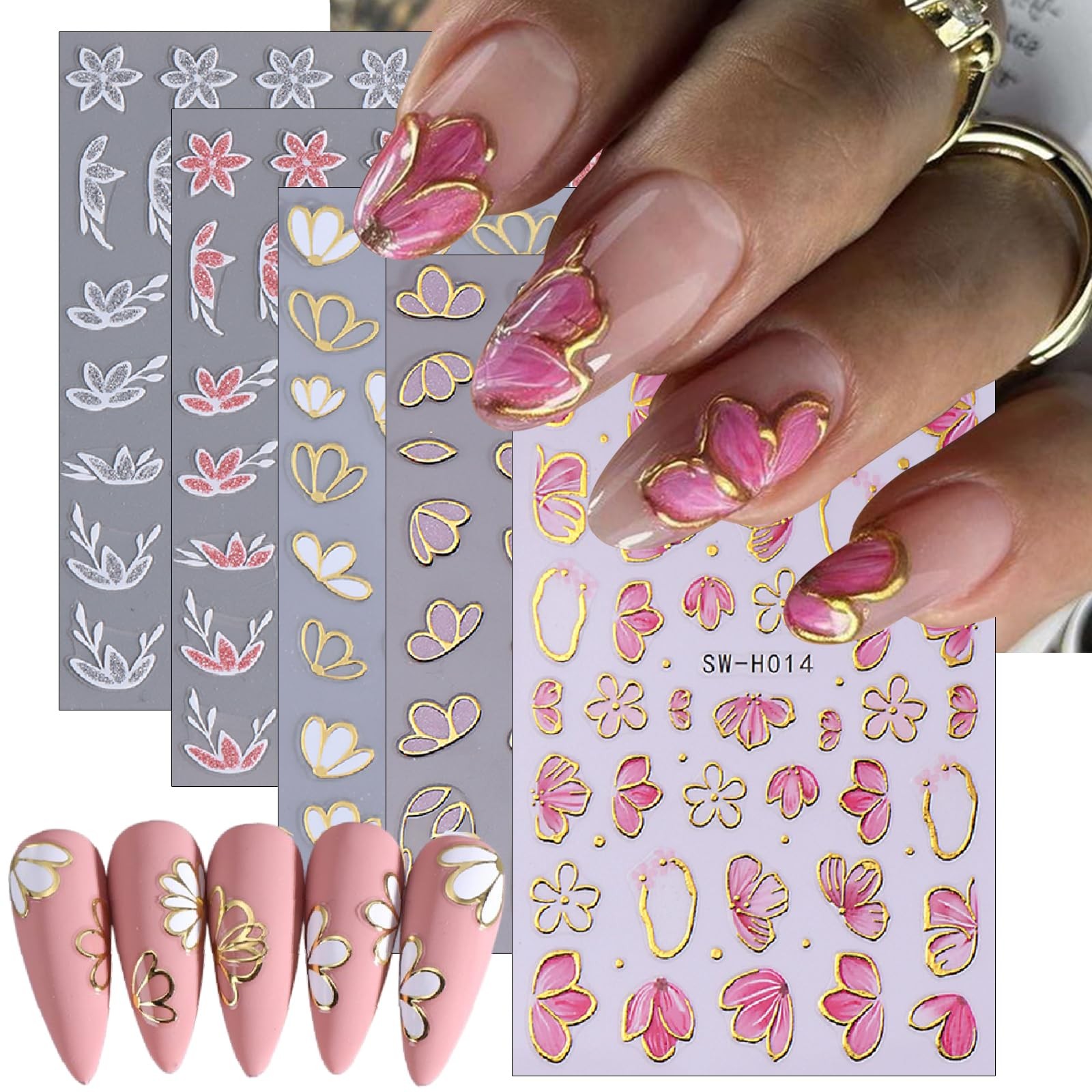 5 Sheets Nail Decals Flowers Petal Nail Art Stickers Spring Gilding Cherry Bl…