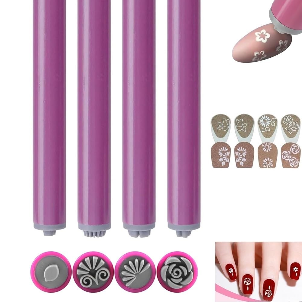 4PCS Nail Art Stamp Pen Set DIY Nail Art Tools with 6 Different Patterns Nail…