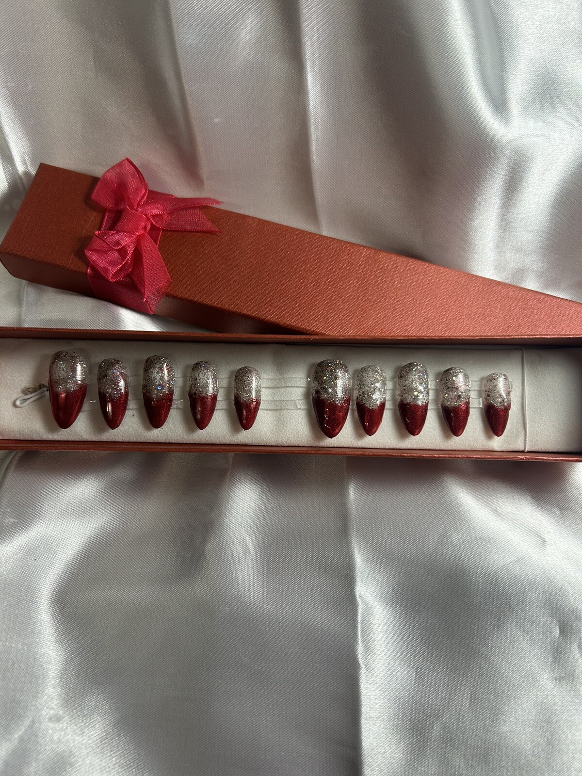 Z NAILZ! Handmade M Almond Red Metallic/Glitter Press On Nails