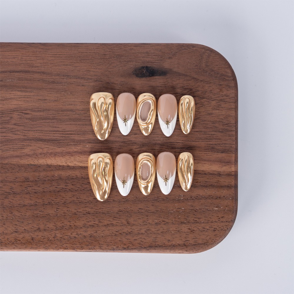 10pcs Medium Long Almond 3D Relief Press On Nails