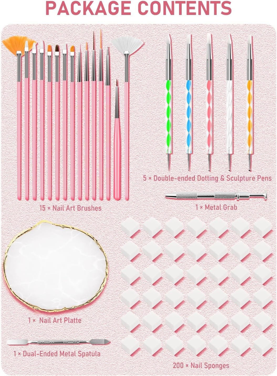 Nail Spons for Ombre with Nail Art Palette, Grabbing Pen & Spatula