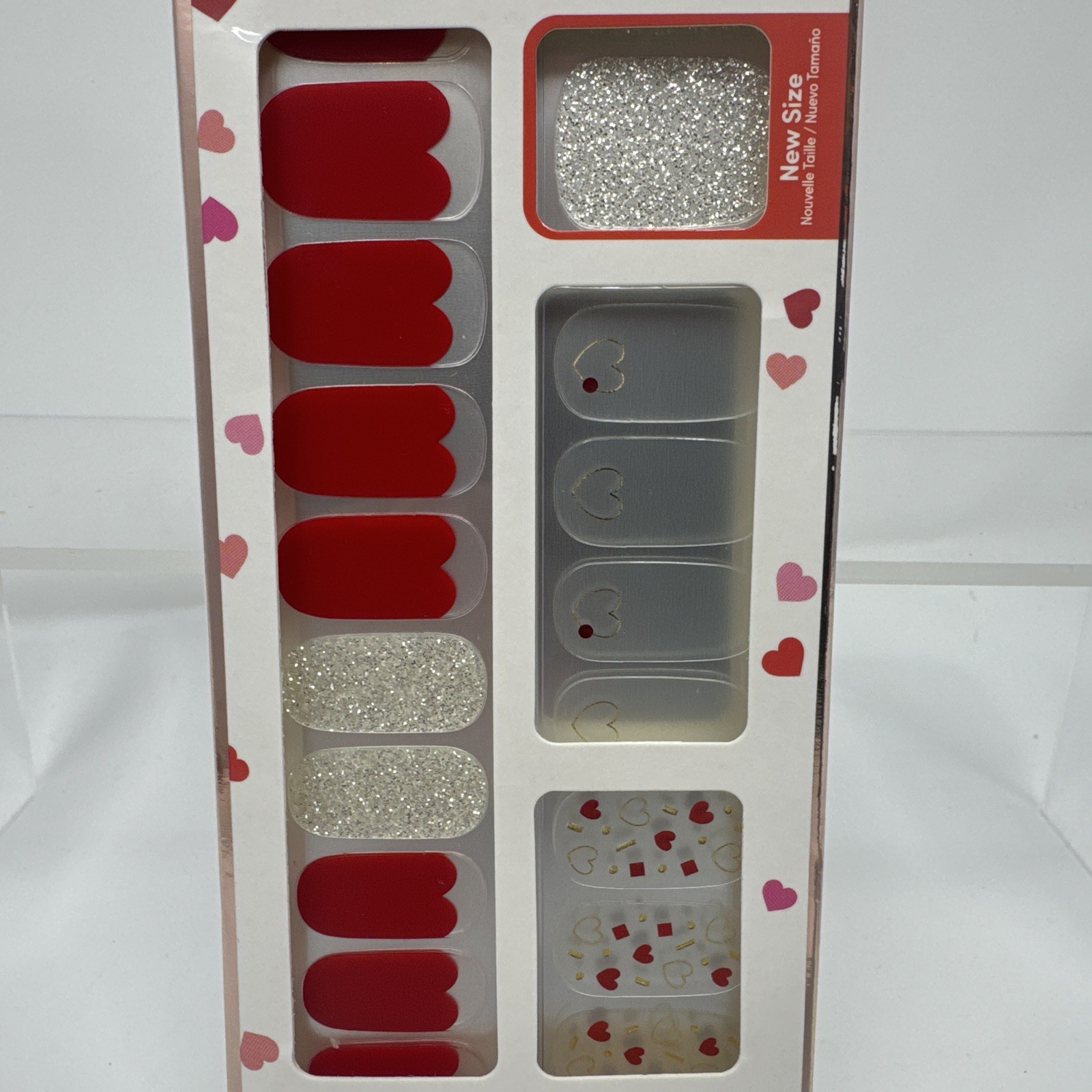 Dashing Diva Gloss Salon Gel Nail Strips 3 Pc Lot Hearts Red Glitter 32 Ct New