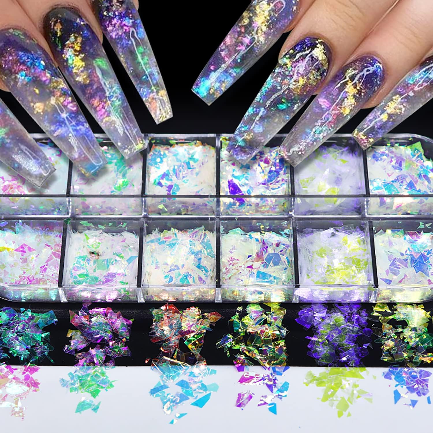 6 Colors Metallic Nail Art Foil Holographic Dazzling Irregular Nail Sequins Gold