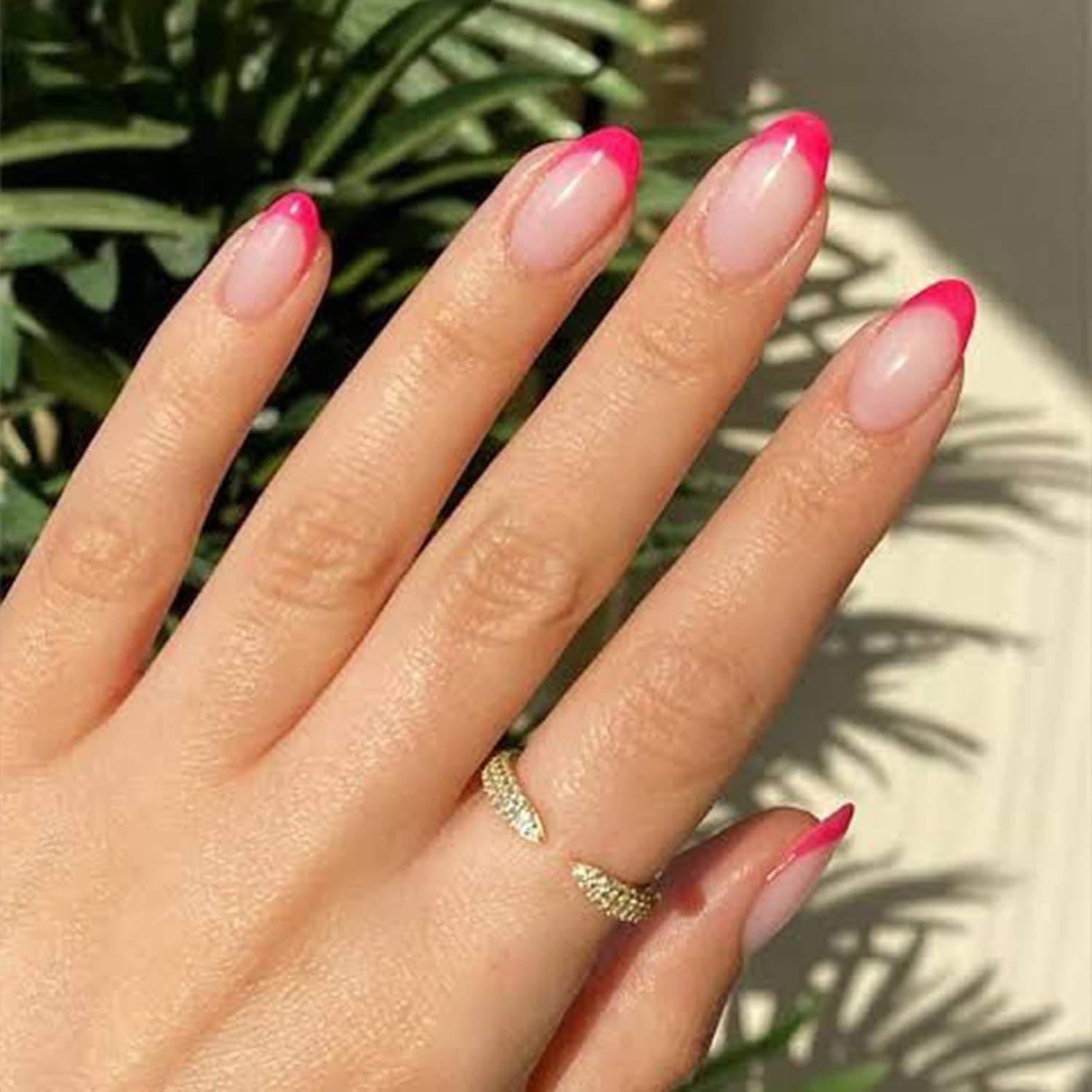 Durable Hot Pink Oval French Tip Nails – 32 Pcs Reusable Kit for Women
