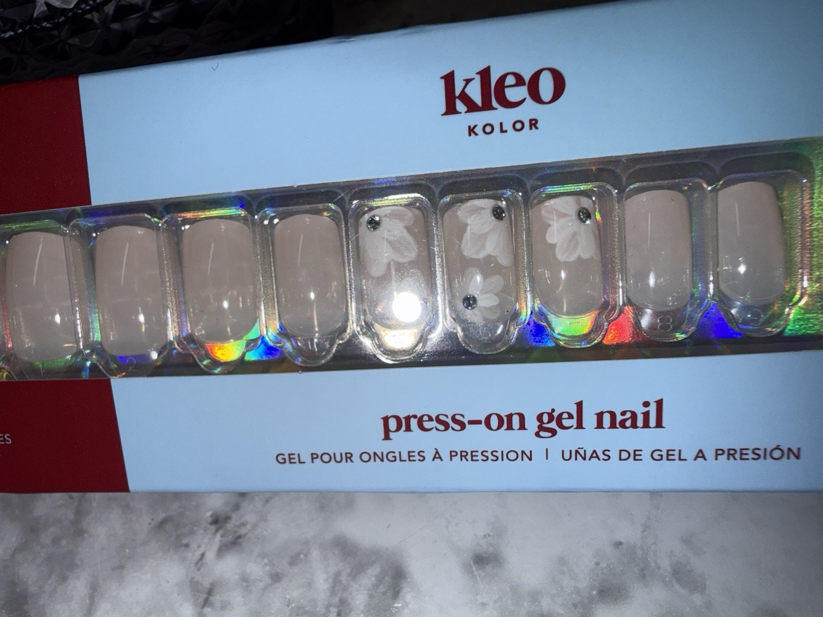 New Kleo Kolor Press-On Gel Nails – Long Square Lace Bloom