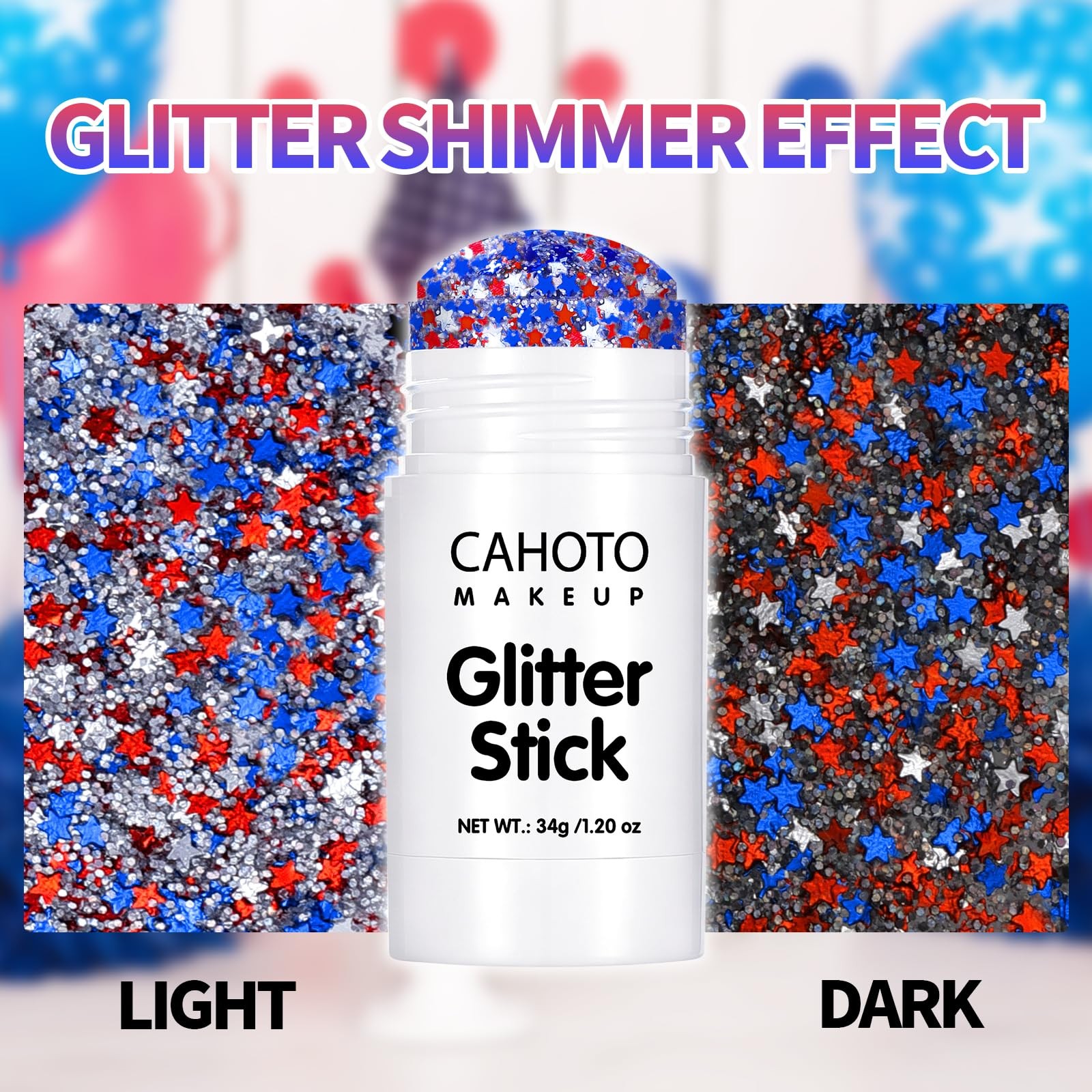Starlet Glitter Stick, Red White Blue Star for Body Hair, Patriotic Pride USA…