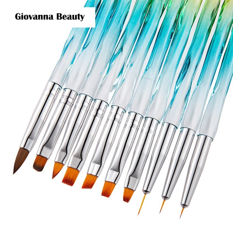10pcs Set Acrylic UV Gel Nail ART DESIGN Painting Drawing Brush Diamond Handle