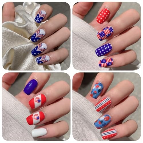 8 Sheets 4th of July Nail Wraps Stickers, Independence Day Full Nail Polish