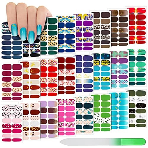 336 Pieces 24 Sheets Full Wrap Nail Polish Strips Stickers Self Gradient Style