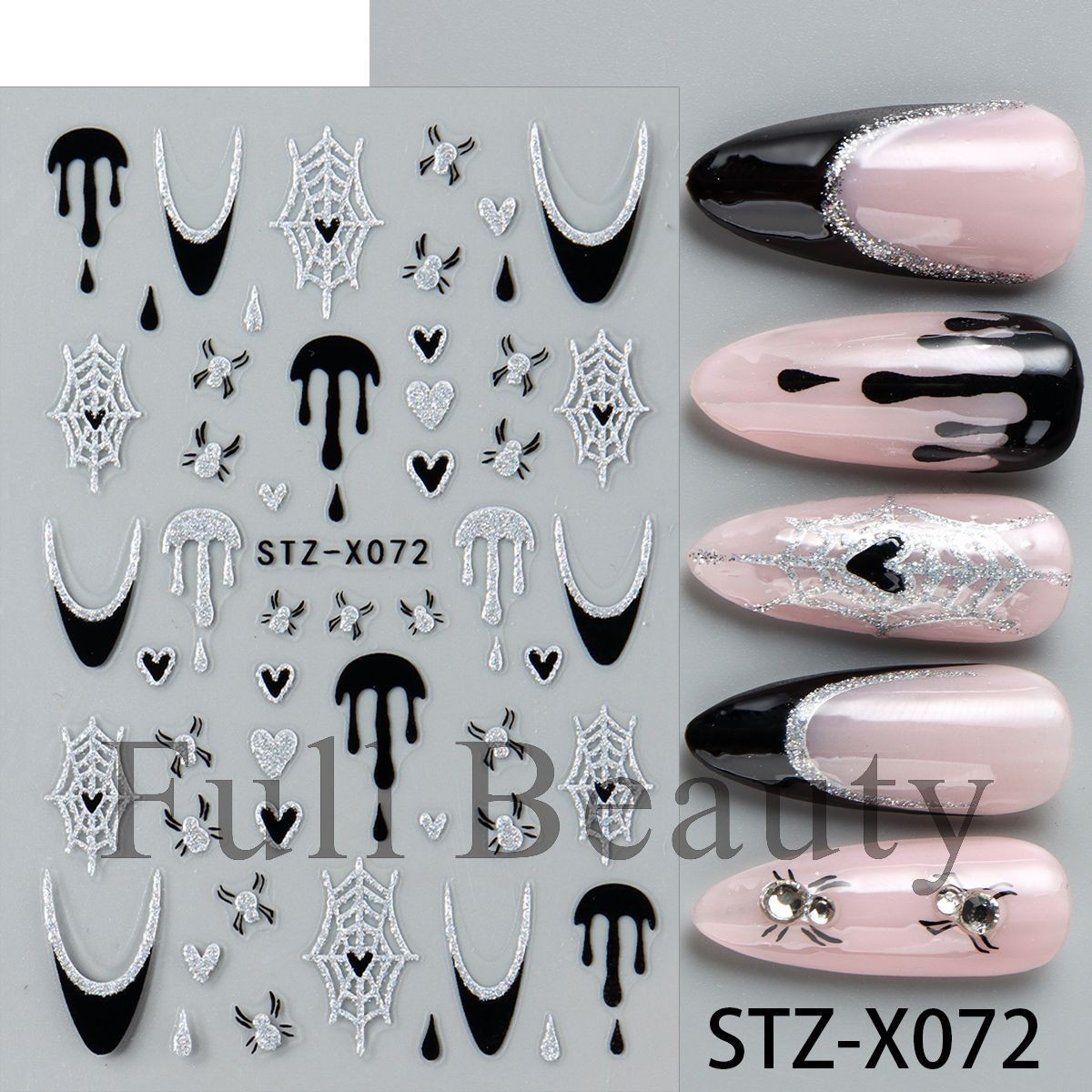 Halloween Nail Art Stickers Black White Spider Web Blood Star French Decals NH30