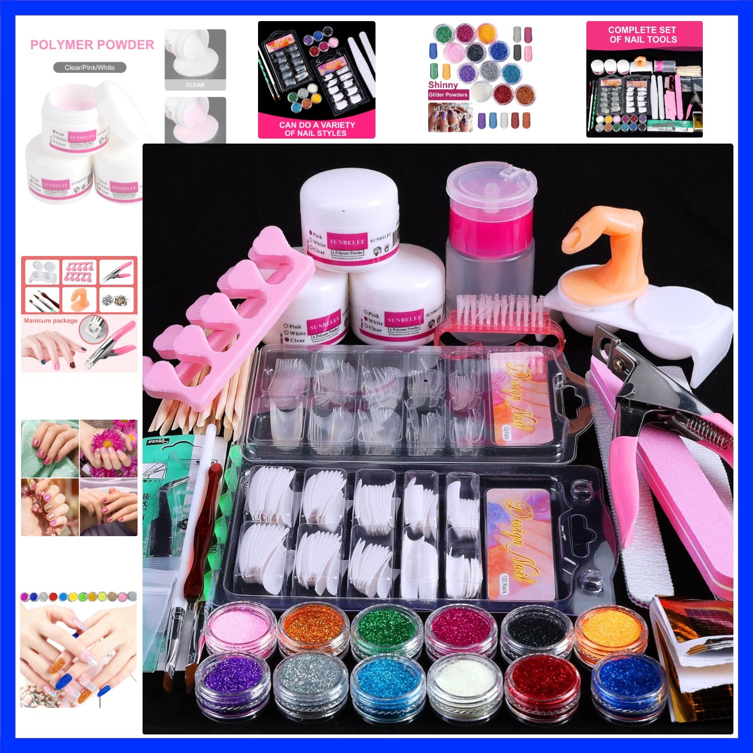 Nail Kit Set Professional Acrylic with Everything, 12 Glitter Acrylic Powder …