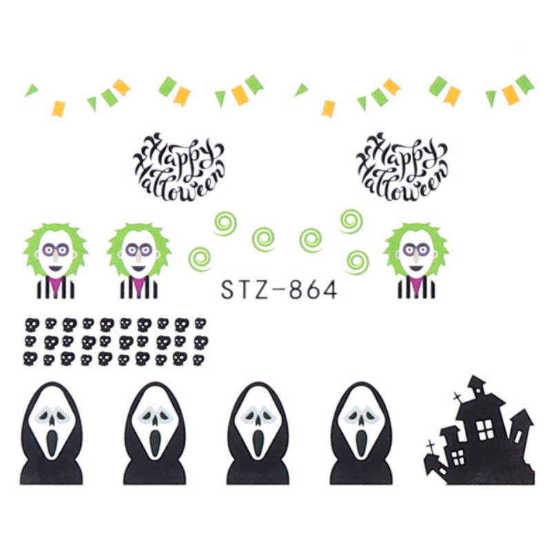 Nail Art Sticker Water Decal Transfer Halloween Scream Zombie Castle STZ864 NH15