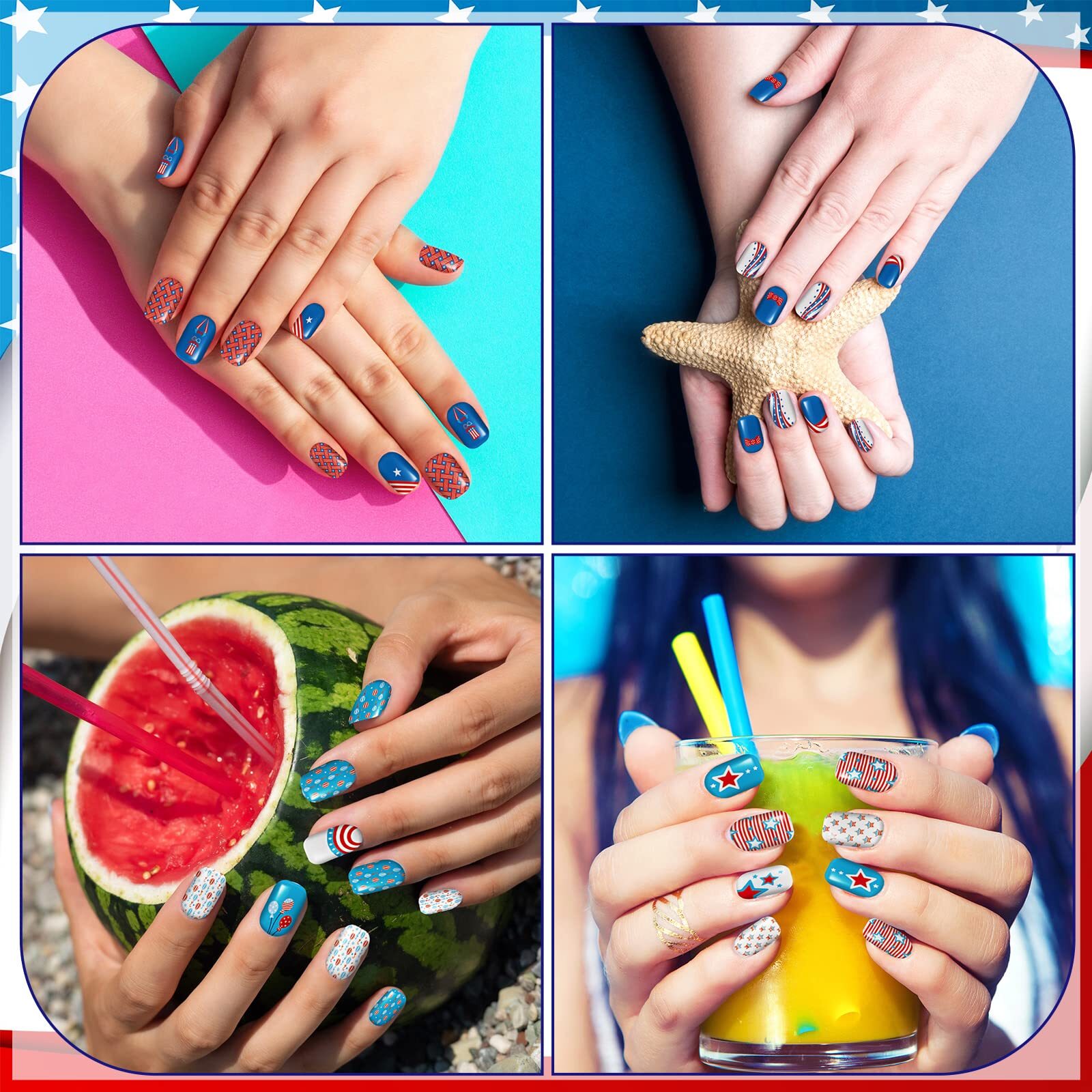 384 Pieces 16 Pack 4th of July Press On Nails Short Patriotic Press On Nails