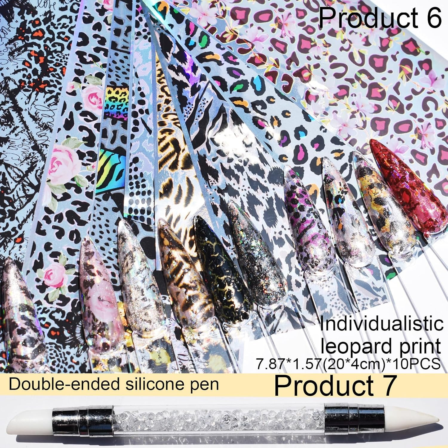 Nail Art Transfer Foils Pieces, Mixed Designs – Dried Flowers, Iridescent, 60