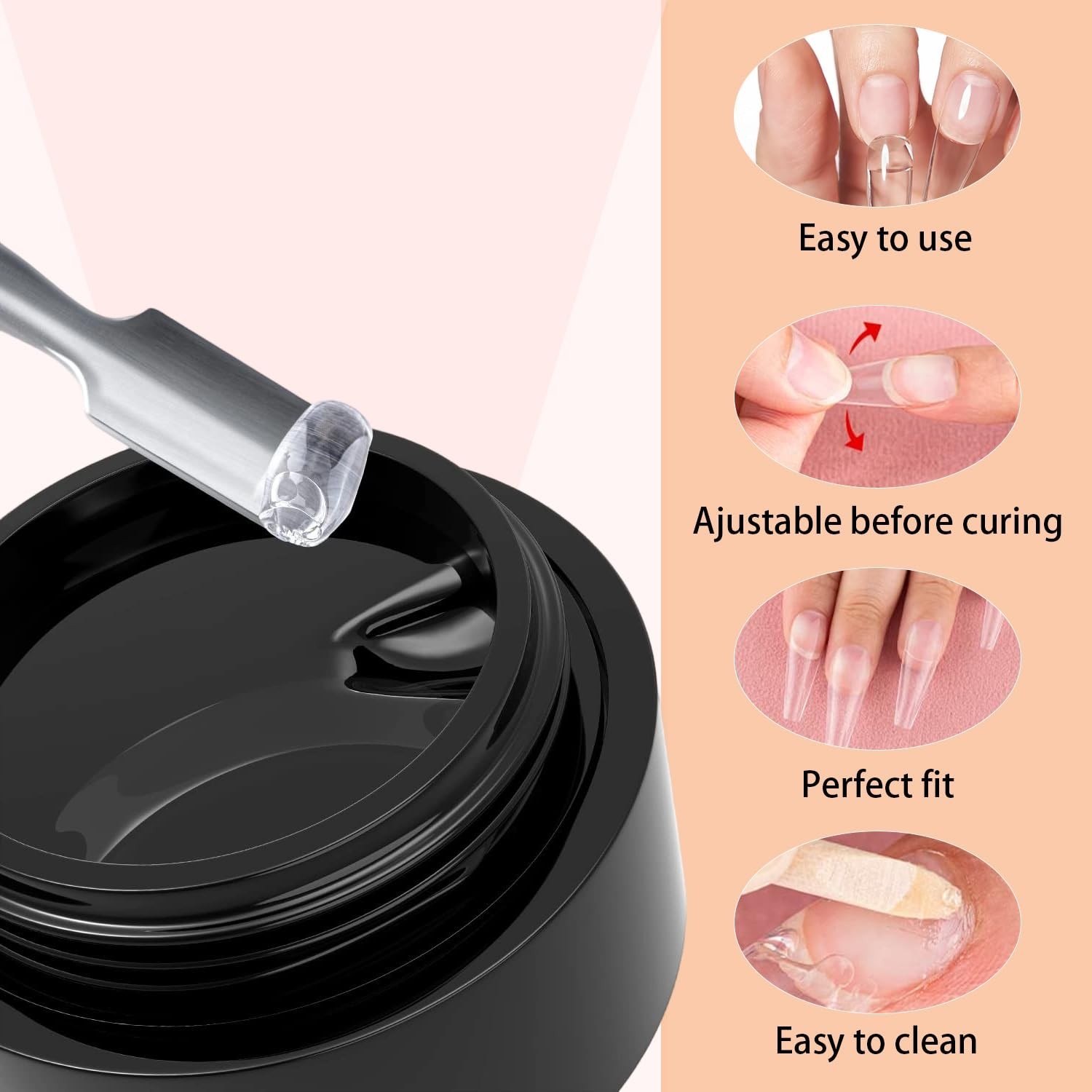 Pegamento de gel sólido para uñas postizas, 15 ml, cura con luz UV