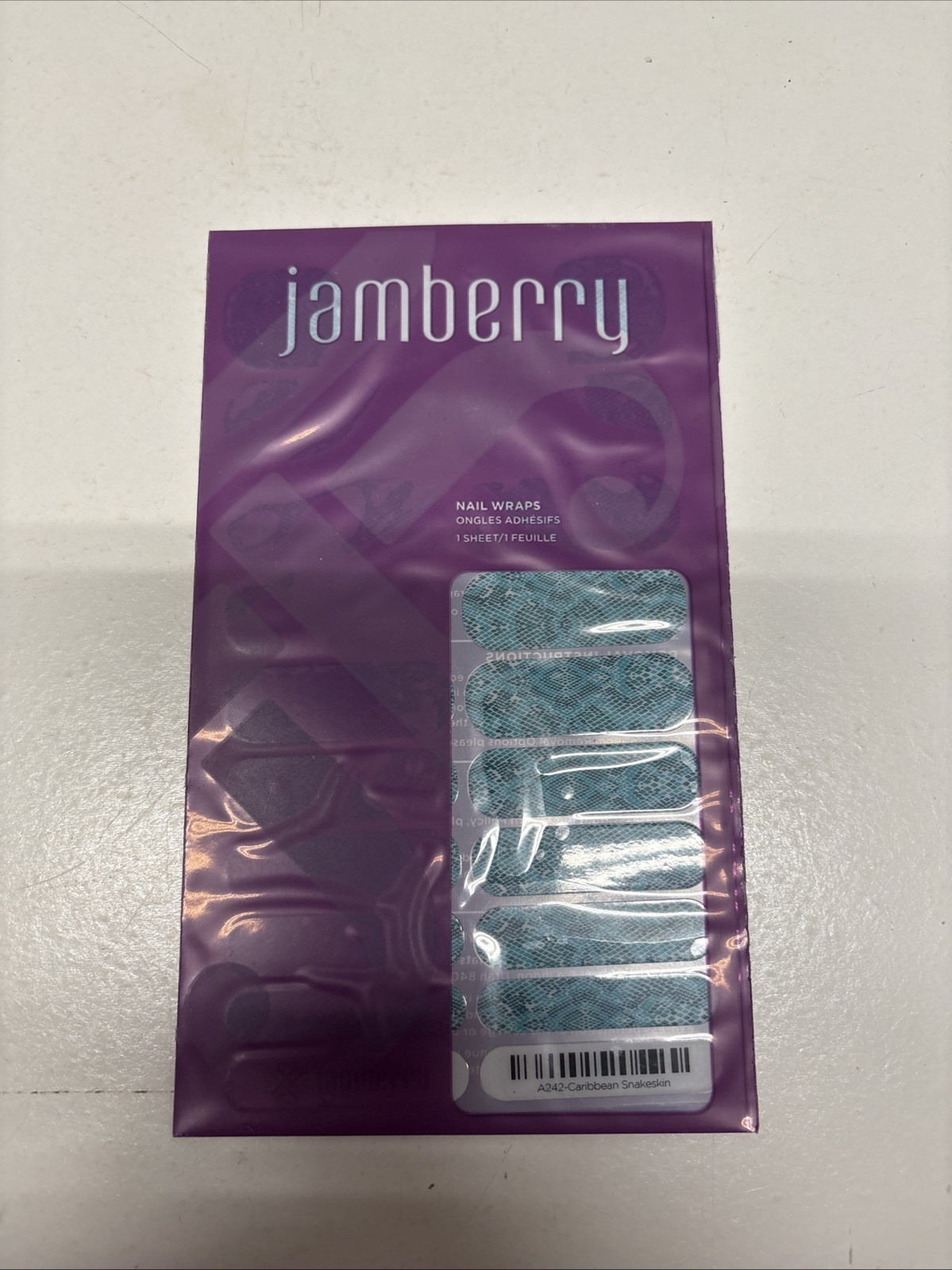Retired Jamberry A242 Caribbean Snakeskin Nail Wraps Teal Blue-Sealed