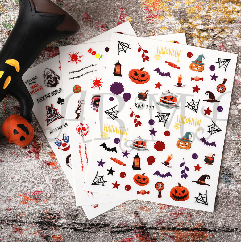 Halloween Nail Art Stickers Skull Bone Skeleton Pumpkin Horror Ghost Slider NH22