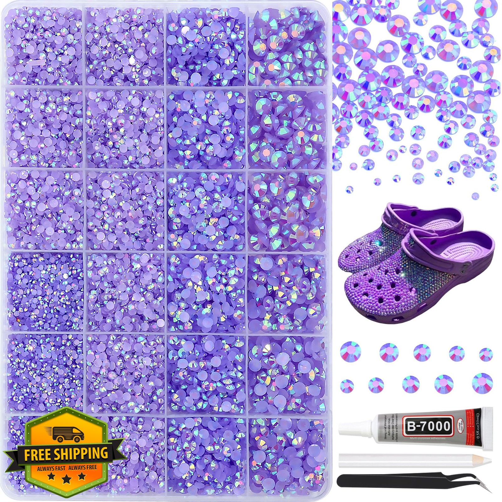 RODAKY Jelly Rhinestones for Nails Art Crafting 2-6MM Purple AB