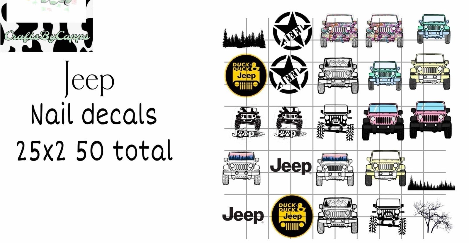 Jeep Waterslide Nail Decals Set Of 50 Bonus Instructions KC