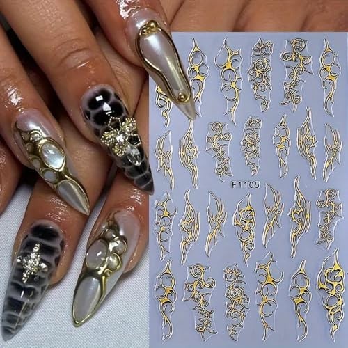4 Sheets Goth Nail Stickers for Nail Art 3D Punk Style Black Belt Nail Art Q14